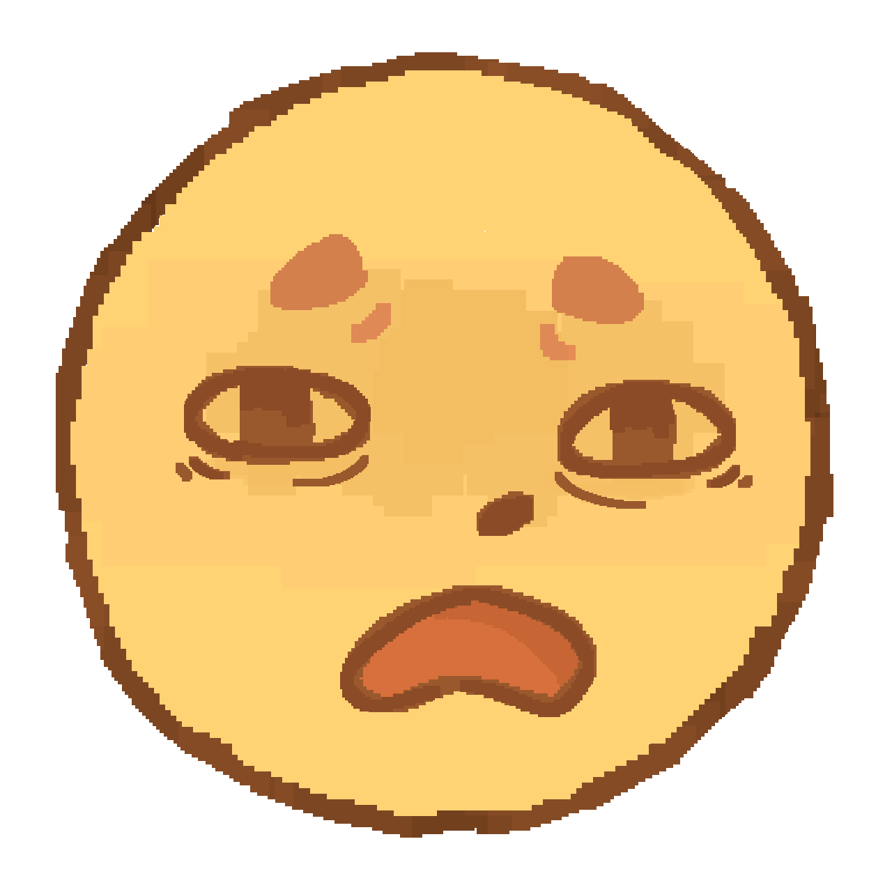 an emoji yellow face with wide eyes and an open mouth in a downturned 'u' shape